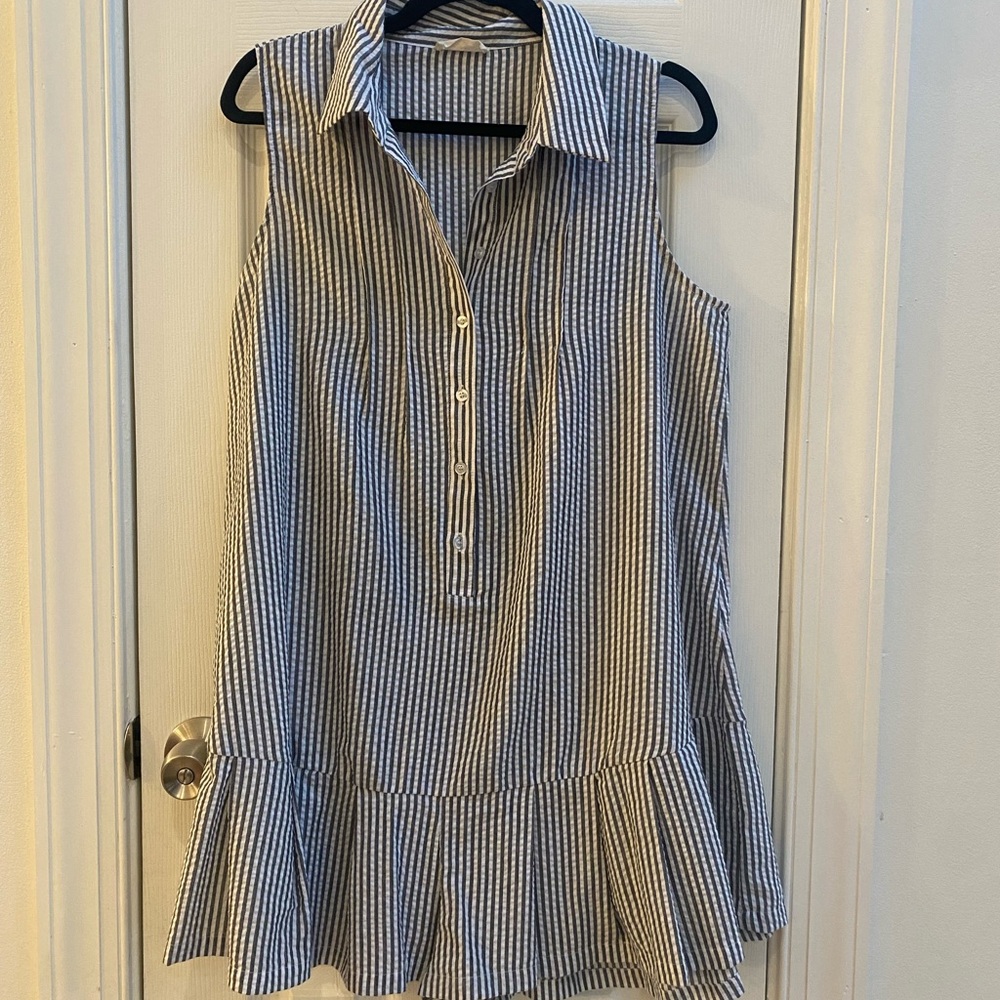 Vici Gray and White Seersucker Romper
